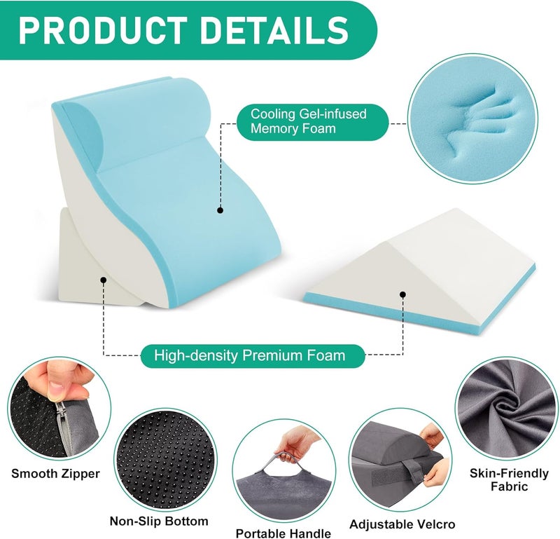 Bambulex 4PCS Wedge Pillow Set for After Surgery, Orthopedic Bed Wedge Pillow for Back Pain Relief, Sitting Up in Bed, Acid Reflux, Adjustable Post Surgery Pillows for GERD, Snoring, Velvet Grey - Image 3